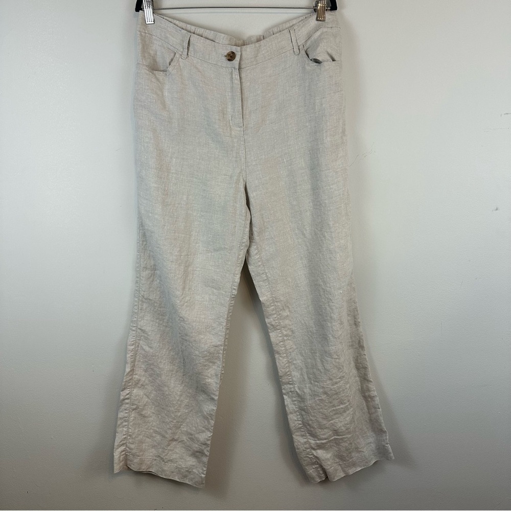 Chico's | Tan Linen Straight Leg Pants Size Large/ 12 (Chico's Size 2)
